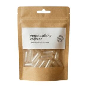 Tomme vegetabilske kapsler i størrelse 0, 00 og 000 – laget av naturlig cellulose